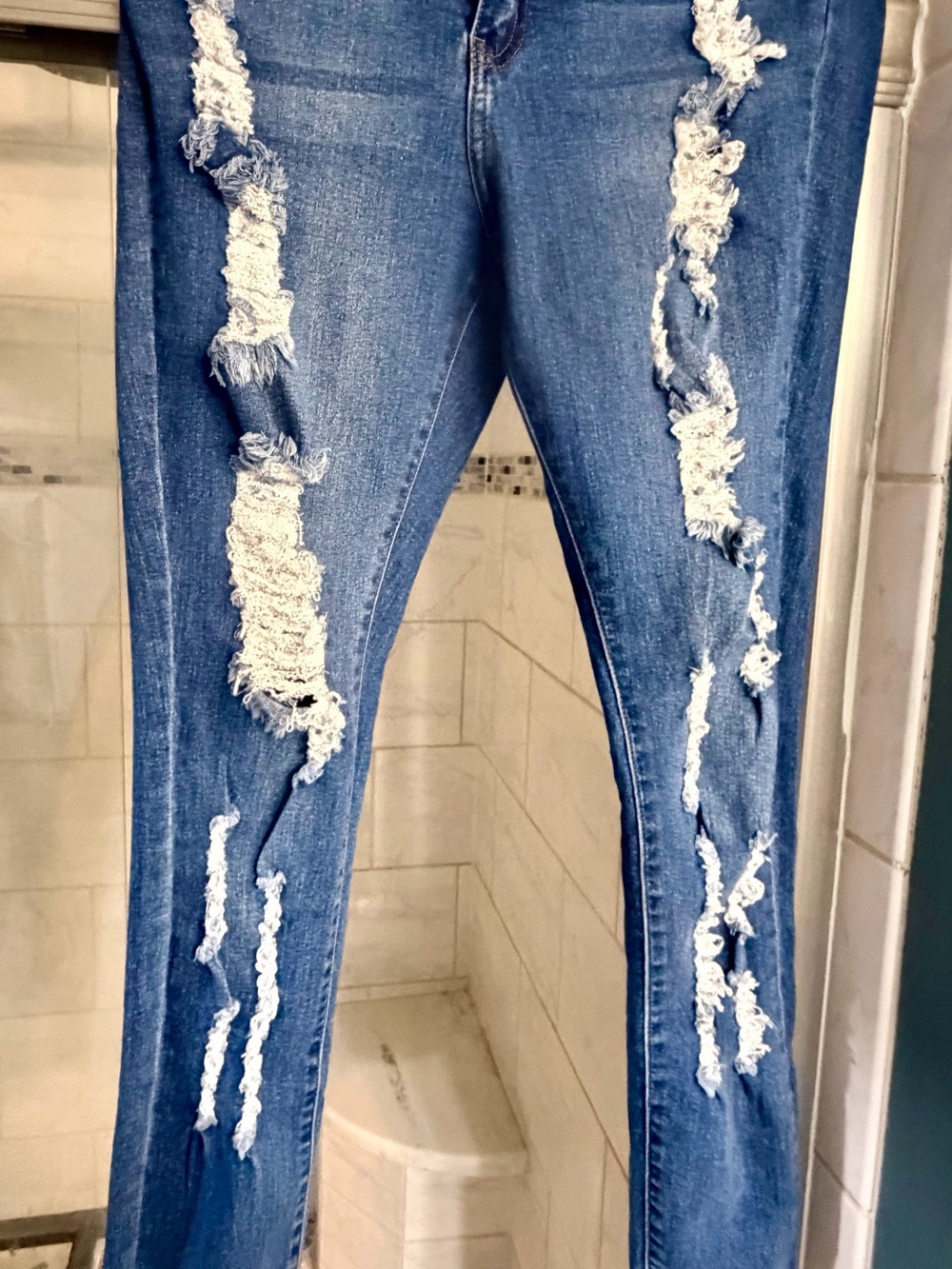 Fashion Nova Blue Ripped Skinny Jeans